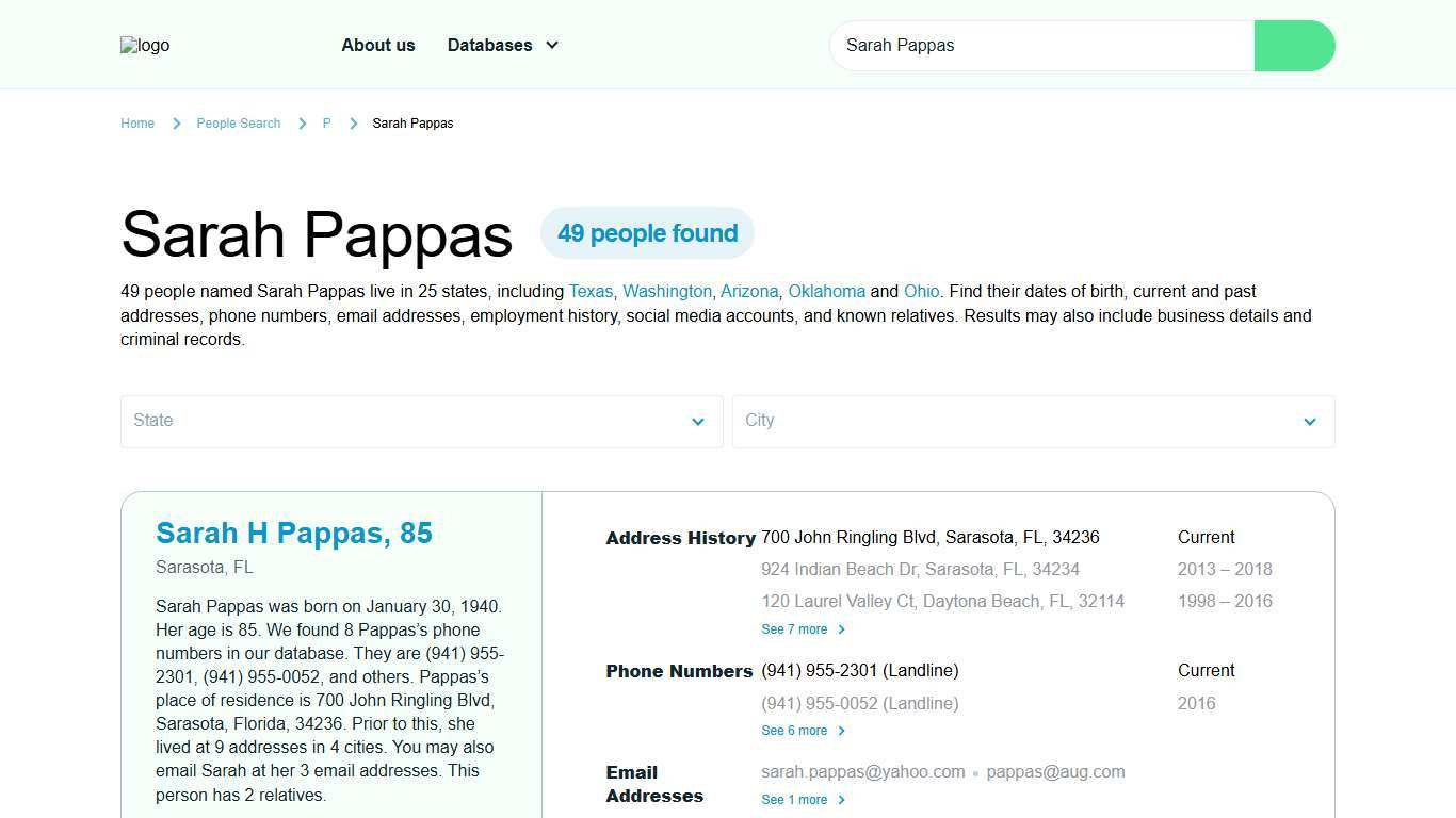 Sarah Pappas Address & Phone Number | National Public Data